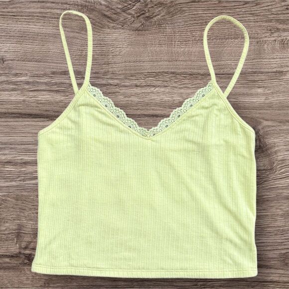 Me to We Soft Yellow Ribbed Lace Trim Cami Size Large Stretchable Tank Top - Picture 1 of 5